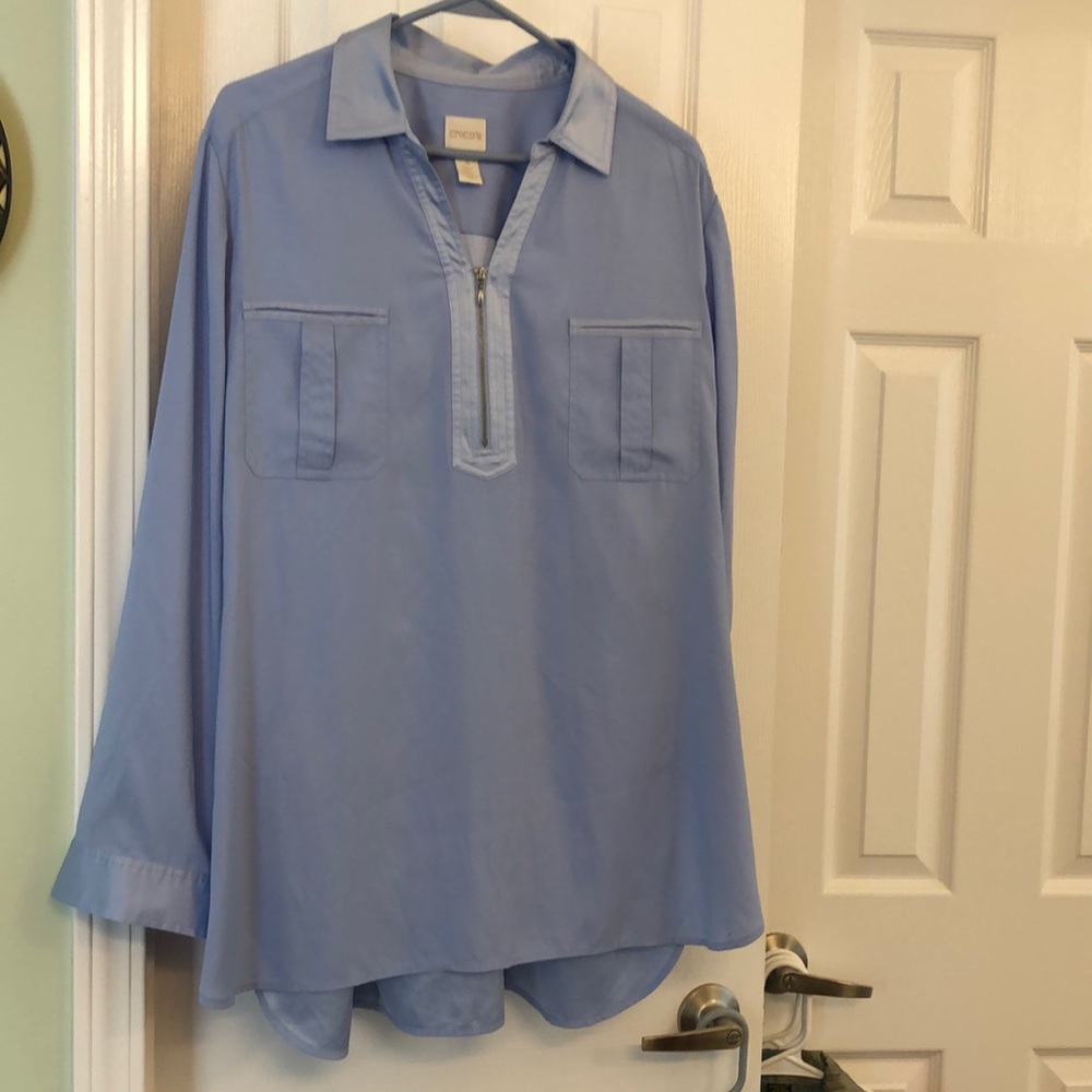 This a very pretty sky blue blouse